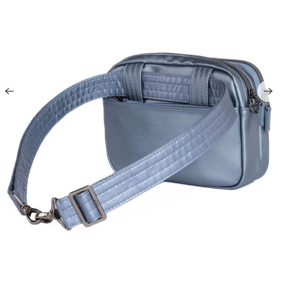 LUG Super Coupe 2 Satin Luxe Convertible Crossbody Bag NWT Metallic Blue Moon - Picture 7 of 9